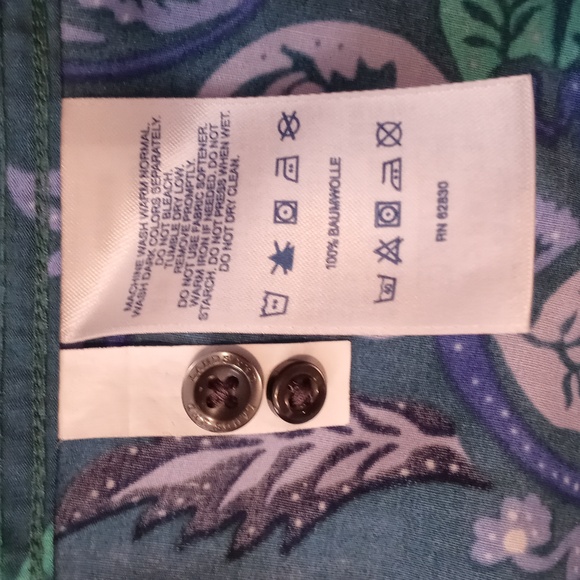 💜Lands' End💜 - Purple/Green Floral Paisley Supima Cotton Button Down - Picture 8 of 11